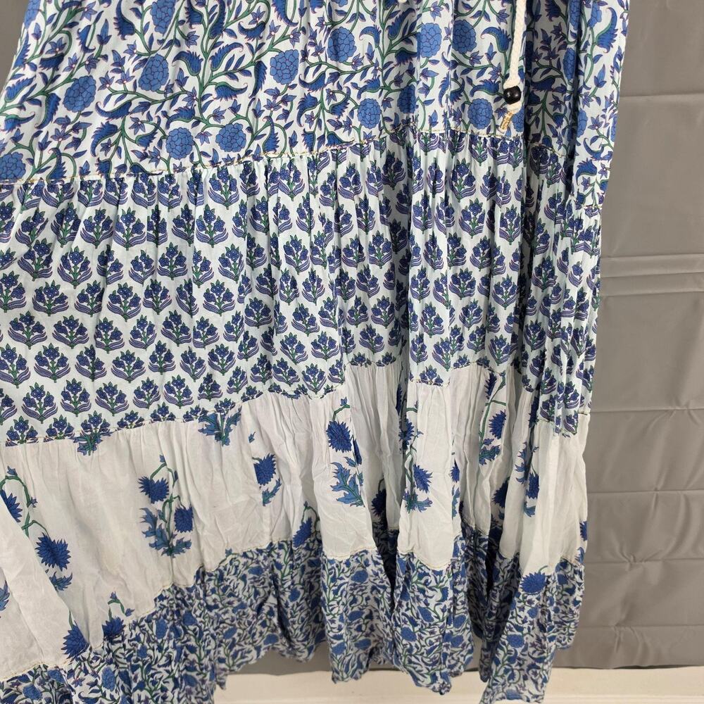 Ros Garden Dress Medium Sofia Tiered Maxi Blue Floral Boho Resort Summer Vacatio - Picture 7 of 14